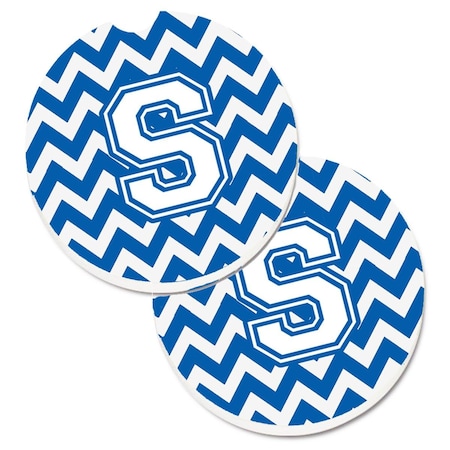 Carolines Treasures Letter S Chevron Blue and White Set of 2 Cup Holder Car Coaster CJ1045-SCARC